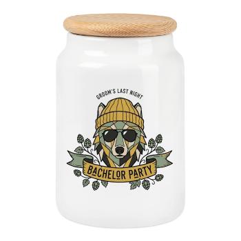 Wolf Mask Bachelor Party Design - Cookie Jar with Wooden Lid - white - Front