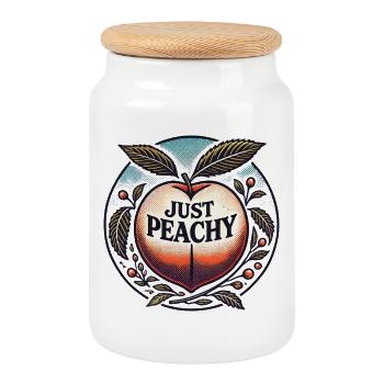 Just Peachy Retro Peach Tee - Cookie Jar with Wooden Lid - white - Front