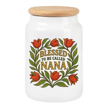 Nana Floral Circle - Cookie Jar with Wooden Lid - white - Front