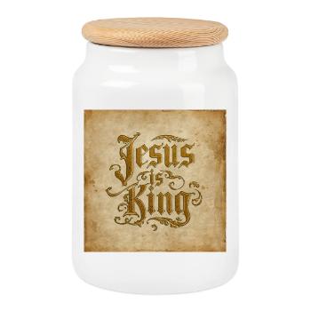 Jesus is King: Ornamental Typography - Cookie Jar with Wooden Lid - white - Front