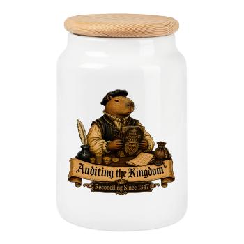 Auditing the Kingdom – Royal Accountant Capybara - Cookie Jar with Wooden Lid - white - Front