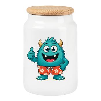 Monstre en maillot de bain - Boîte à biscuits avec couvercle en bois - blanc - Devant