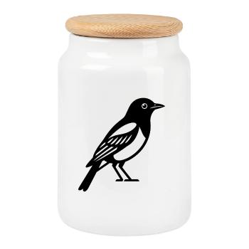 bird - Cookie Jar with Wooden Lid - white - Front
