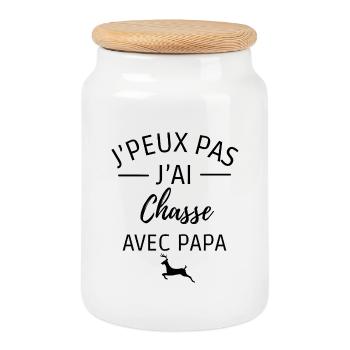 j'peux pas j'ai chasse avec papa - Boîte à biscuits avec couvercle en bois - blanc - Devant