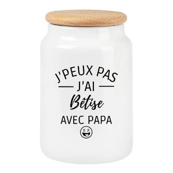 je peux pas j'ai bêtise avec papa - Boîte à biscuits avec couvercle en bois - blanc - Devant
