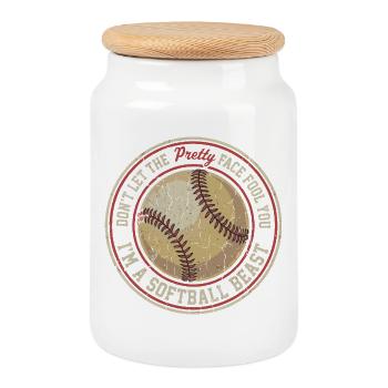 Softball-Humor Sportlerin Mädchen lustiges Geschenk - Keksdose mit Holzdeckel - Weiß - Vorne