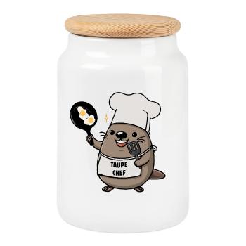 TAUPE CHEF ! - humour cuisine et animal drôle - Boîte à biscuits avec couvercle en bois - blanc - Devant