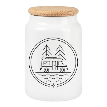 Camper au bord du lac - Boîte à biscuits avec couvercle en bois - blanc - Devant