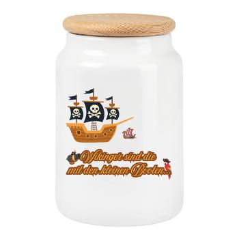 Wikinger Schiff – Piraten Skull Humor - Keksdose mit Holzdeckel - Weiß - Vorne