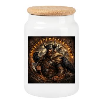 Guerriers vikings dans l’anneau des runes - Boîte à biscuits avec couvercle en bois - blanc - Devant