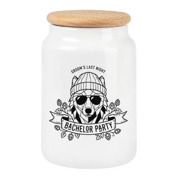 Bachelor Party Wolf Hops Black - Cookie Jar with Wooden Lid - white - Front
