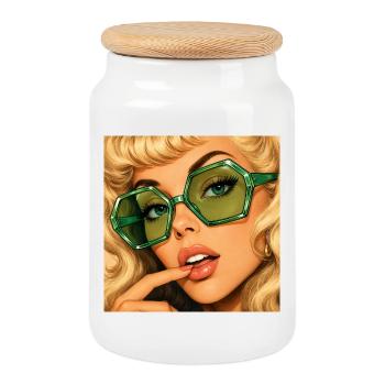 Portrait rétro du glamour ensorcelé d’émeraude - Boîte à biscuits avec couvercle en bois - blanc - Devant