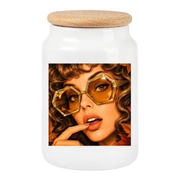 Amber Safari Vintage Glamour Portrait - Cookie Jar with Wooden Lid - white - Front