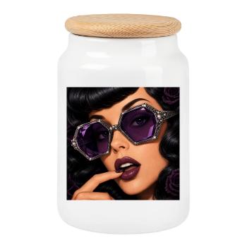 Portrait rétro glamour d’Améthyste Noire - Boîte à biscuits avec couvercle en bois - blanc - Devant