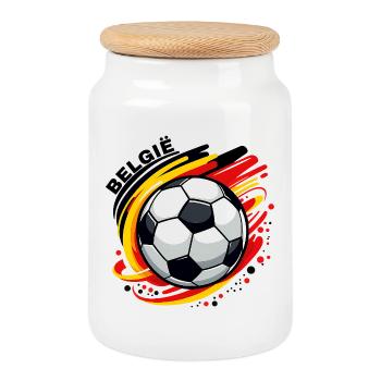 Belgian football - Cookie Jar with Wooden Lid - white - Front
