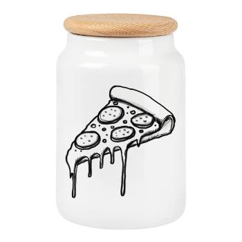 Juicy Salami Pizza Slice - Illustration - Cookie Jar with Wooden Lid - white - Front