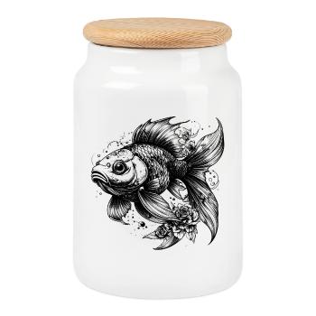 Schwarzweiß Goldfisch  - Keksdose mit Holzdeckel - Weiß - Vorne