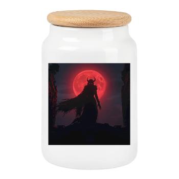 Slavic Striga Blood Moon - Dark Fantasy - Cookie Jar with Wooden Lid - white - Front