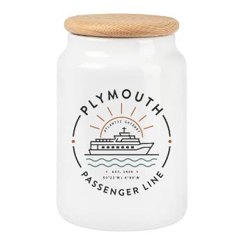 Plymouth Passenger Line Vintage Harbor Badge - Cookie Jar with Wooden Lid - white - Front