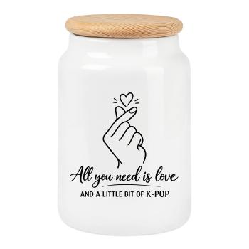 K-Pop Finger Heart: Minimalist Line Art - Cookie Jar with Wooden Lid - white - Front