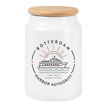 Rotterdam Harbor Authority Vintage Maritime Badge  - Cookie Jar with Wooden Lid - white - Front