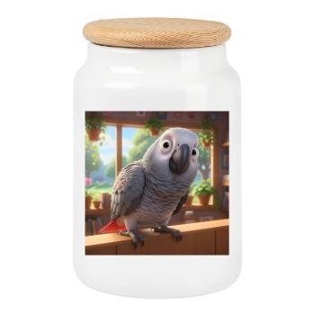 Animated Gray Parrot Home - Cookie Jar with Wooden Lid - white - Front