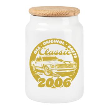 20. Geburtstag - Klassiker Musclecar 07/2006 - Keksdose mit Holzdeckel - Weiß - Vorne