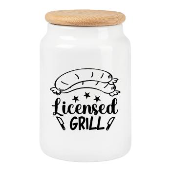 Licensed Grill Calligraphy - Cookie Jar with Wooden Lid - white - Front