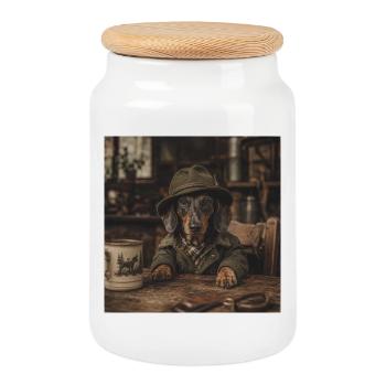 The hunting ground dachshund – hunting in style - Cookie Jar with Wooden Lid - white - Front