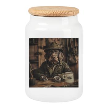 Herr Oberförster - Drahthaar allemand - Boîte à biscuits avec couvercle en bois - blanc - Devant