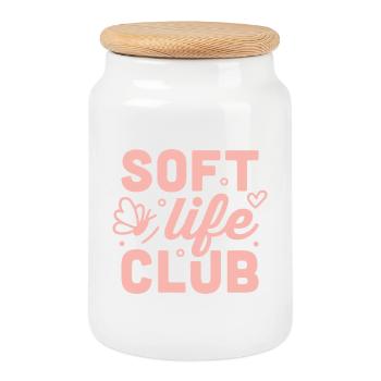 Soft life club pink aesthetic - Cookie Jar with Wooden Lid - white - Front