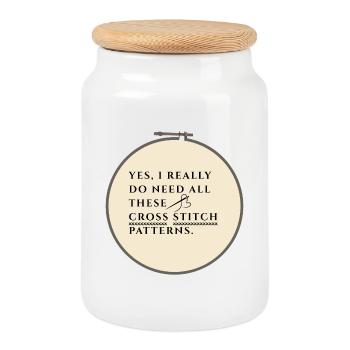 Cross Stitch Pattern Obsession - Cookie Jar with Wooden Lid - white - Front