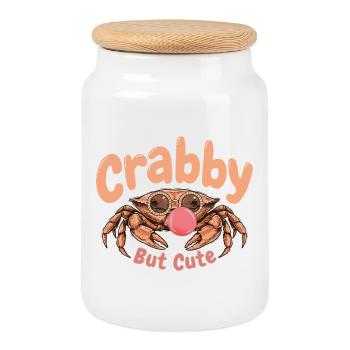 Crabby But Cute Funny Crab Retro Pun - Boîte à biscuits avec couvercle en bois - blanc - Devant