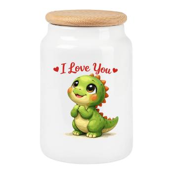 Un dino mignon regarde Maman : I Love You Design - Boîte à biscuits avec couvercle en bois - blanc - Devant