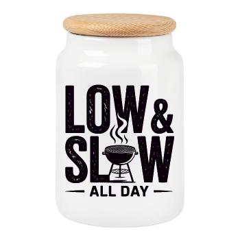 Barbecue Low And Slow | Cadeau Maître Du Grill - Boîte à biscuits avec couvercle en bois - blanc - Devant