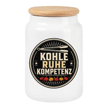 Kohle, Ruhe, Kompetenz BBQ Grillmeister Spruch - Keksdose mit Holzdeckel - Weiß - Vorne