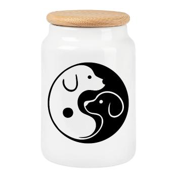 Yin Yang: Dogs - Cookie Jar with Wooden Lid - white - Front