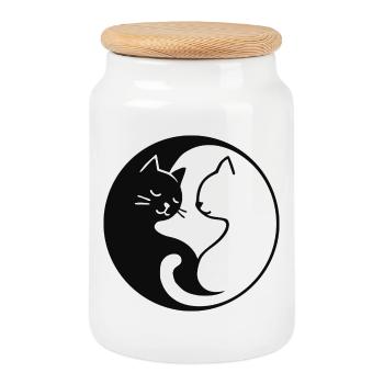 Yin Yang : chats - Boîte à biscuits avec couvercle en bois - blanc - Devant