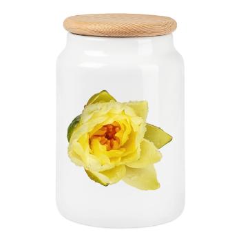 Yellow_Water_Lily_Flower_Close_Up - Keksdose mit Holzdeckel - Weiß - Vorne