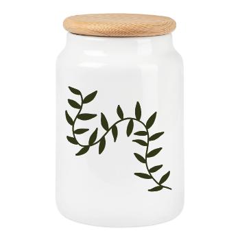 Motif botanique arqué des vignes d’olivier - Boîte à biscuits avec couvercle en bois - blanc - Devant