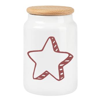 Rustic Doodle Star - Cookie Jar with Wooden Lid - white - Front