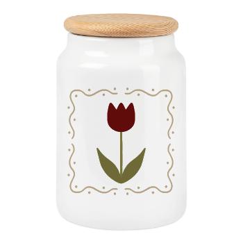 Tulipe en silhouette encadrée - Boîte à biscuits avec couvercle en bois - blanc - Devant