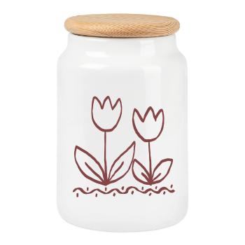 Tulip Line Art Duo - Cookie Jar with Wooden Lid - white - Front