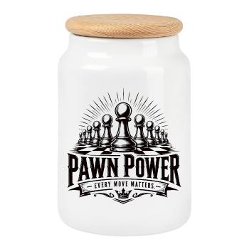 Pawn Power Schach Motiv - Keksdose mit Holzdeckel - Weiß - Vorne