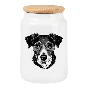 Tête de Jack Russel - Boîte à biscuits avec couvercle en bois - blanc - Devant