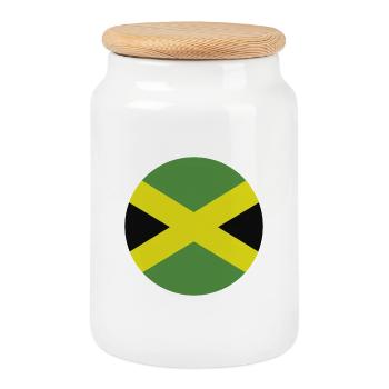 Jamaica Flag Circle - Cookie Jar with Wooden Lid - white - Front