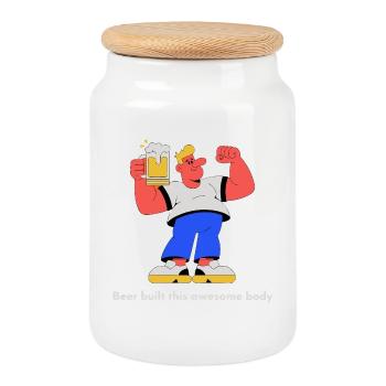 Bier gebauter Körper – humorvolles Training - Keksdose mit Holzdeckel - Weiß - Vorne