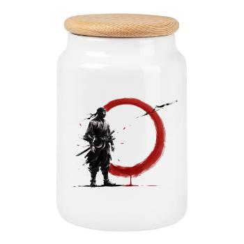 Ninja Samurai Krieger Roter Kreis Monochrom Japan  - Keksdose mit Holzdeckel - Weiß - Vorne