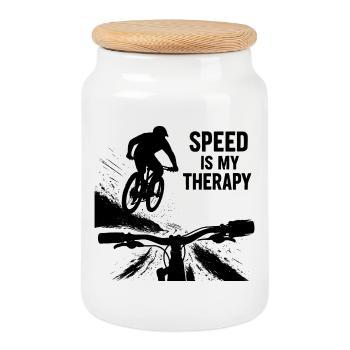 Speed Is My Therapy - MTB Downhill Jump POV - Cookie Jar with Wooden Lid - white - Front