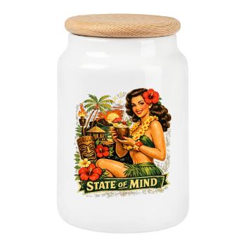Tiki State of Mind Retro Pin Up Poster Design - Cookie Jar with Wooden Lid - white - Front